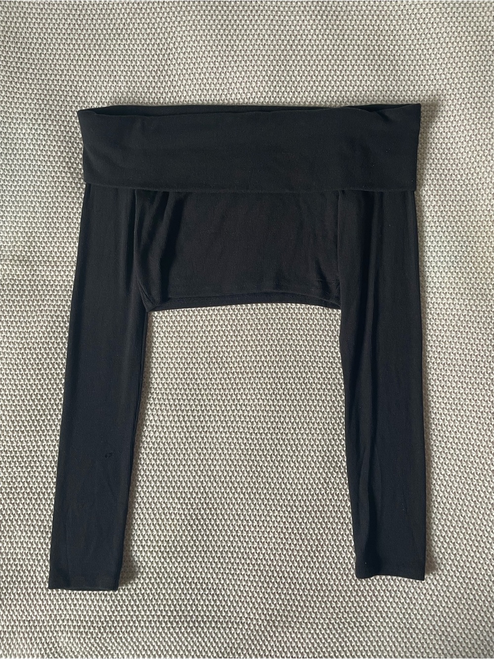 Garage - Kayla Fold Over Longsleeve Black Off The Shoulder Crop Top